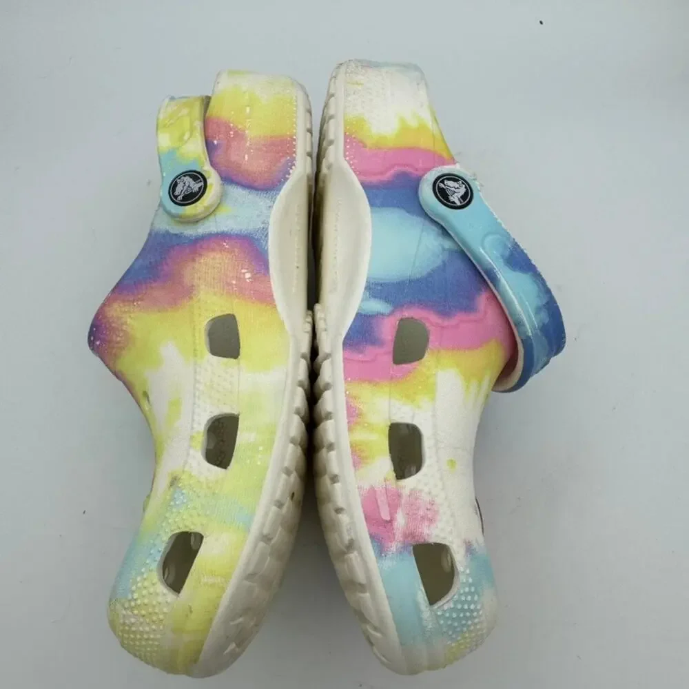 Crocs Classic Tie Dye Clog Women’s 8 Men’s 6 Multicolor Virgo Peace Charms